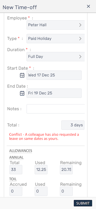 New time-off request form