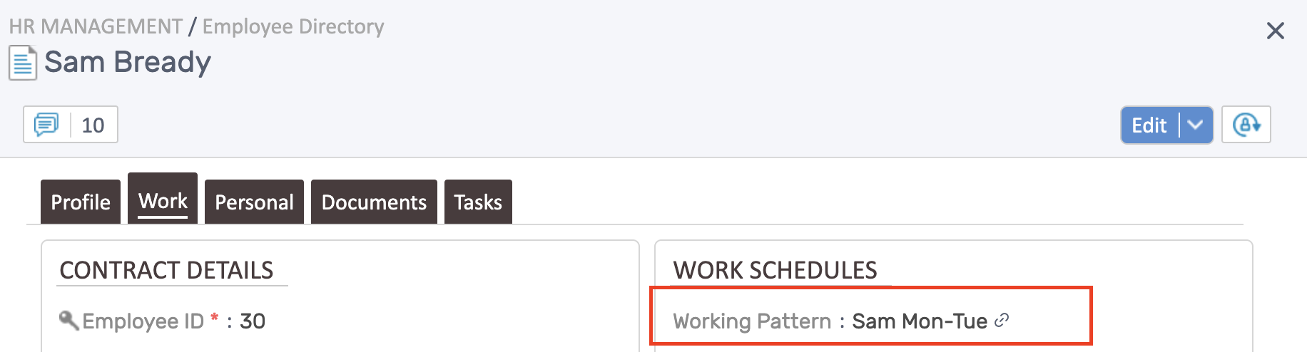 Update Working Pattern from Employee Profile